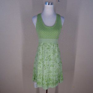 ATHLETA WOMENS SZ SMALL GREEN A LINE DRESS BACK TIE, TIERED HEMLINE